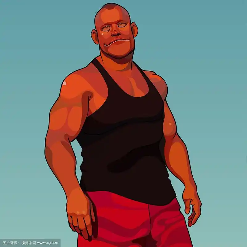 卡通人物沉着,健壮,肌肉发达
