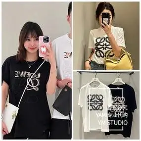 现货loewe/罗意威 新款 刺绣马赛克像素字母logo拼色短袖女 t恤男