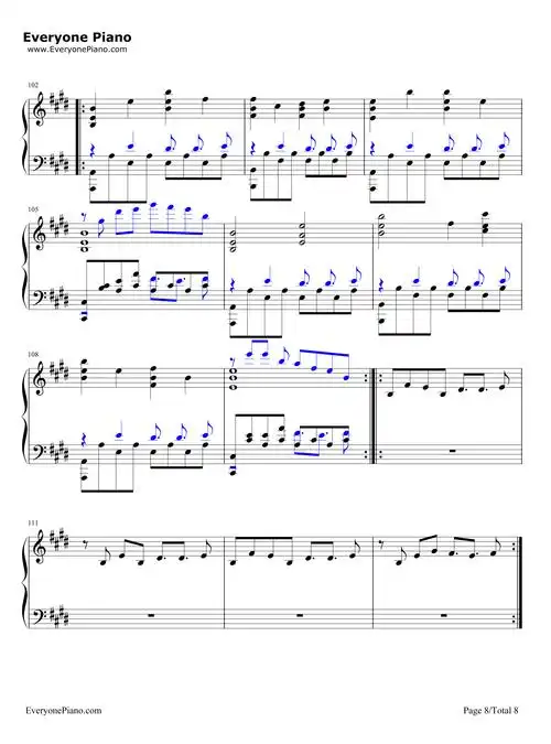 undertale-undertale theme五线谱预览8-钢琴谱文件(五线谱,双手简谱