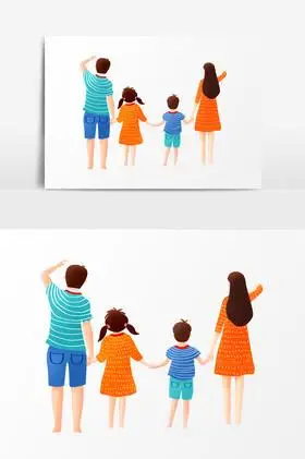 一家四口背影psd素材图片