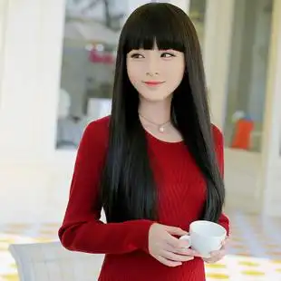韩版网红同款假发女长直发齐刘海时尚长发齐刘海假头发工厂批发