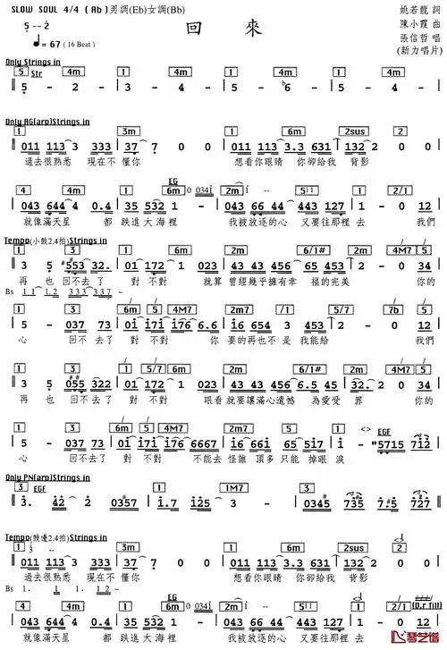 回来简谱-张信哲演唱-看乐谱网