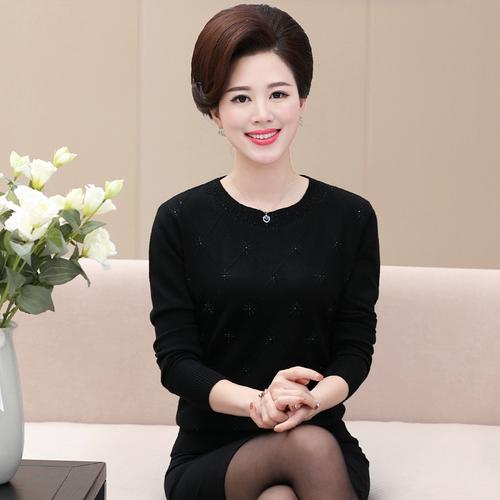 长袖中老年女装打底衫羊毛衫秋冬新款春装上衣宽松妈妈装中年毛衣
