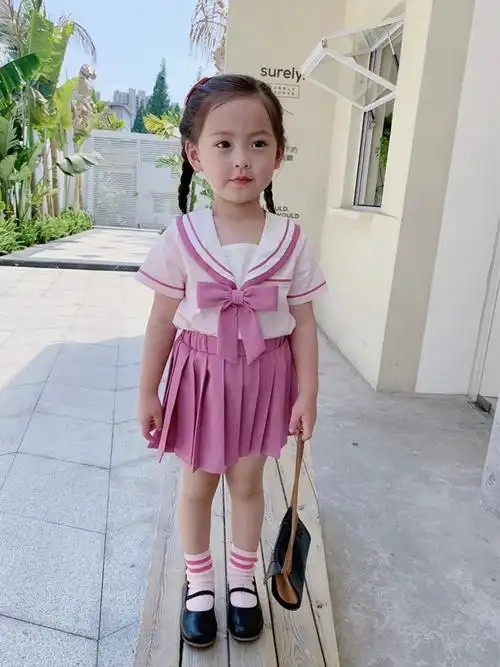 女童学院风套装裙夏季日系jk制服幼儿园校服两件套海军翻领