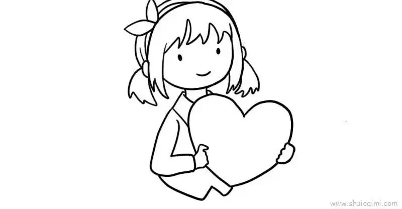 小女孩爱心儿童画怎么画 小女孩爱心简笔画步骤