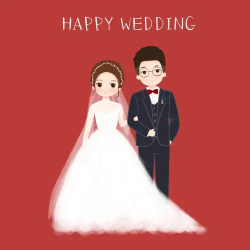 蜡笔插画 结婚请柬小清新q版插画森系手绘结婚照婚纱照logo设计