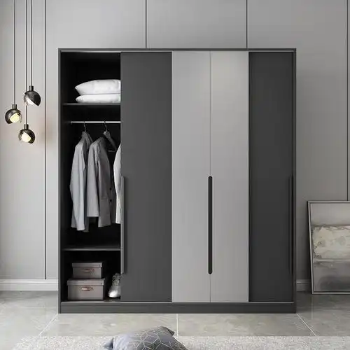 北欧卧室推拉门大衣柜简约灰色家用组装三门柜子衣柜卧室成品衣柜