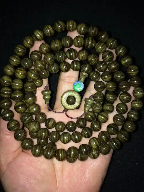 老凤凰 金丝楠木阴沉木手串小叶桢楠乌木爆满水波108颗木质手链老料