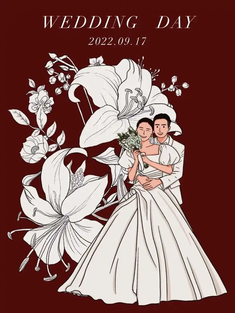 可爱婚礼插画手绘婚礼请柬.#婚礼手绘 #婚纱照 #备婚好物分 - 抖音