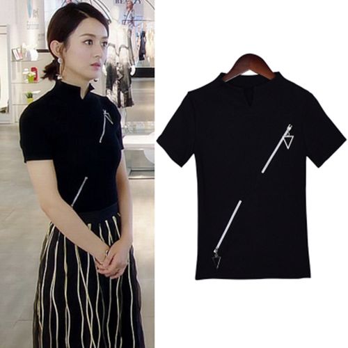 你和我的倾城时光林浅赵丽颖明星同款衣服v领针织衫早秋t恤女短袖