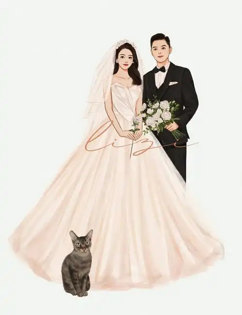 复古风手绘婚纱照客稿78