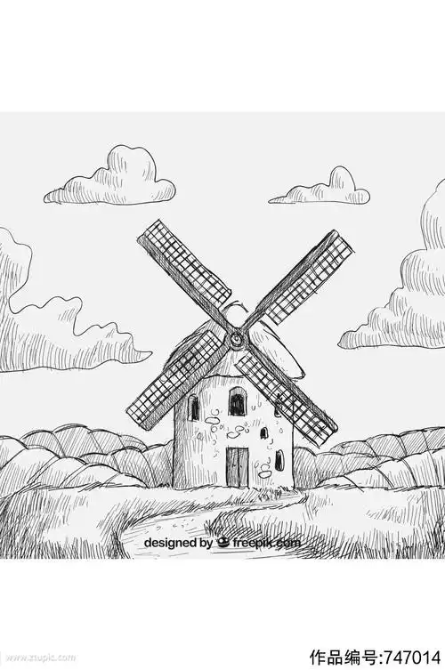 手绘风车简约精美设计矢量元素素材