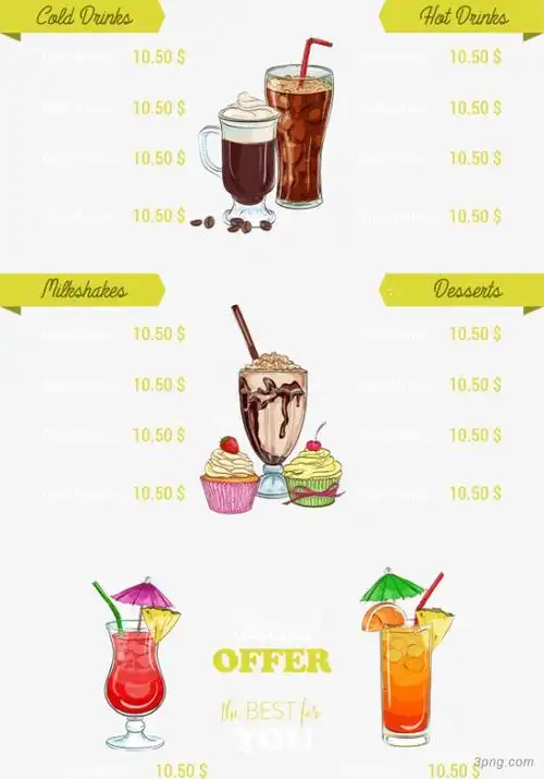 矢量饮料冰淇淋菜单png素材透明免抠图片-卡通手绘