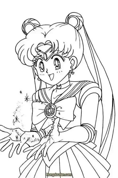 6张美少女月野兔卡通涂色图片下载-红豆饭小学生简笔画大全