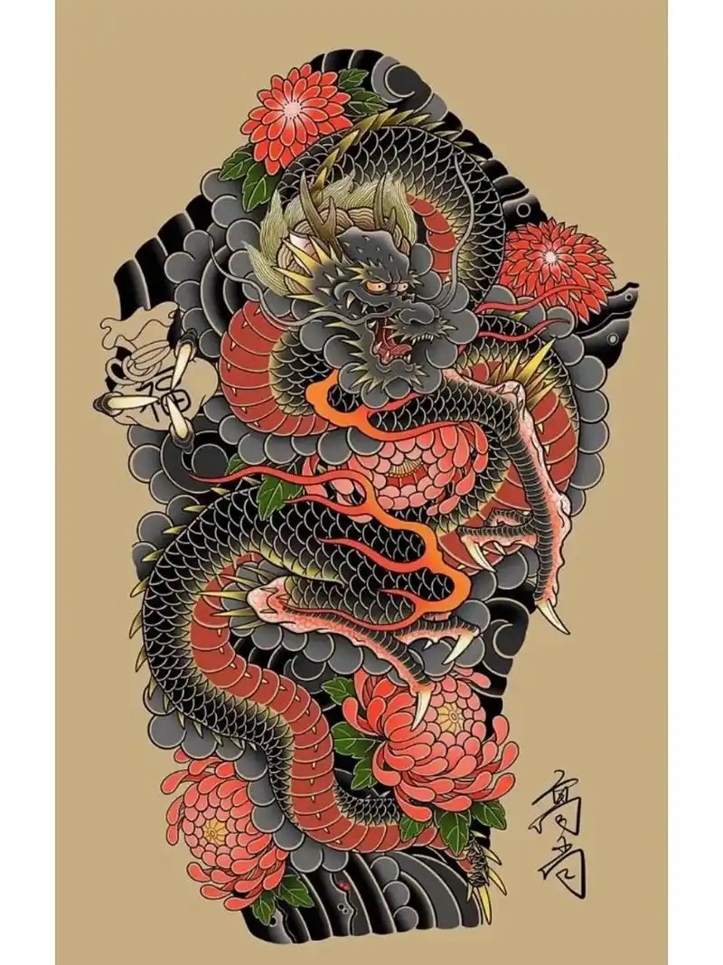花腿龙 日式老传统花腿龙纹身手稿