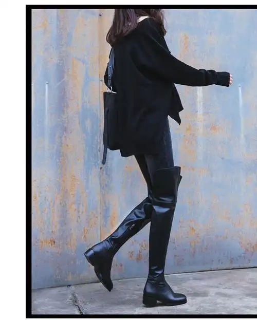 加长超长大腿靴子女过膝盖的秋冬长款皮靴长筒靴黑色长靴女士盖高筒靴