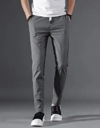 男裤子休闲裤夏季薄款松紧腰冰丝百搭宽松韩版潮流小脚弹力运动夏