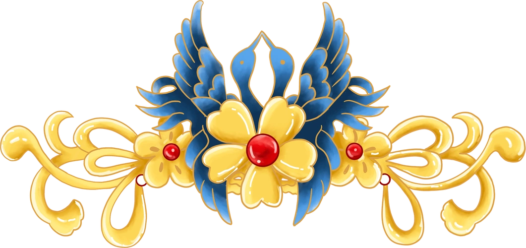 古风饰品富贵彩色手绘插画中式头饰金银贵重头冠图片