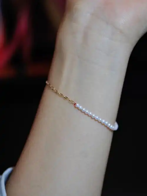 baby珍珠小米珠18k金红绳小清新优雅手链