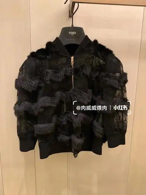 fendi芬迪专柜现货皮草水貂毛皮拼蕾丝超