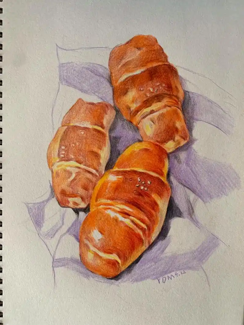 彩铅面包步骤图.#水彩美食画 #绘画过程分享 #每日一画 # - 抖音