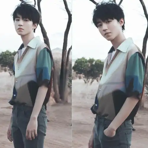 王俊凯肯尼亚写真同款衣服短袖衬衫夏季拼色宽松休闲男女情侣衬衣