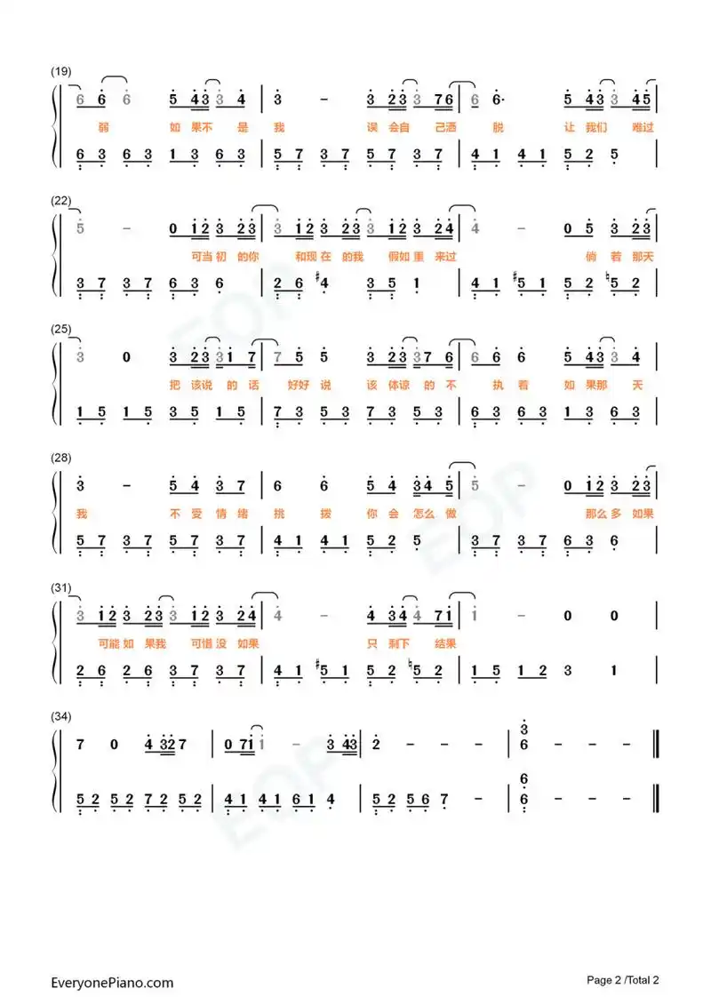 《可惜没如果》钢琴简谱双手