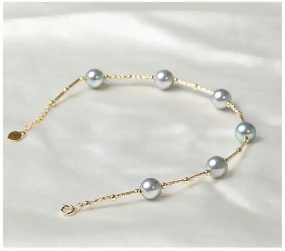 凤仪阁18k金日本akoya真多麻海水珍珠手链正圆强光珍珠北海批发