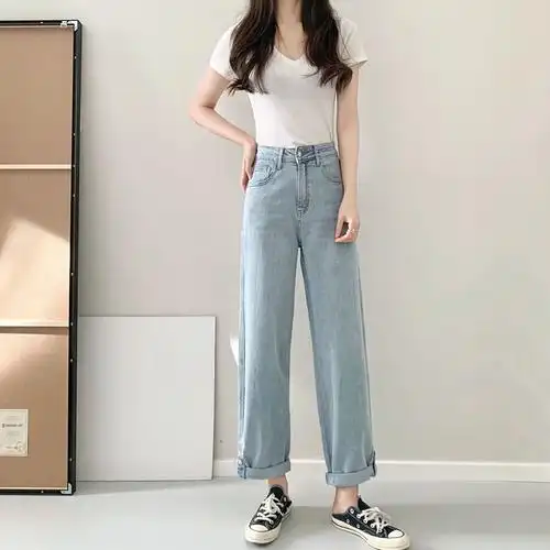 2021秋装新款弹力宽松男友风牛仔裤女显瘦街拍阔腿裤长裤