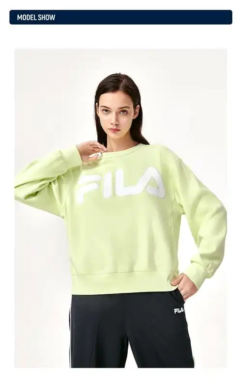 fila斐乐官方圆领卫衣女子冬季新款休闲时尚运动针织套头衫荧光青柠绿