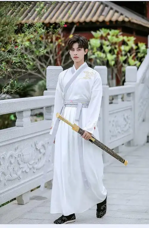 窕妮汉服男装武侠风男女款全套情侣古风剑客白色长袖学生古装毕业班服