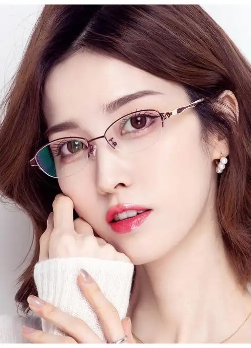 iwess纯钛半框防蓝光防辐射眼镜近视眼镜女眼睛框架配有度数平光大脸