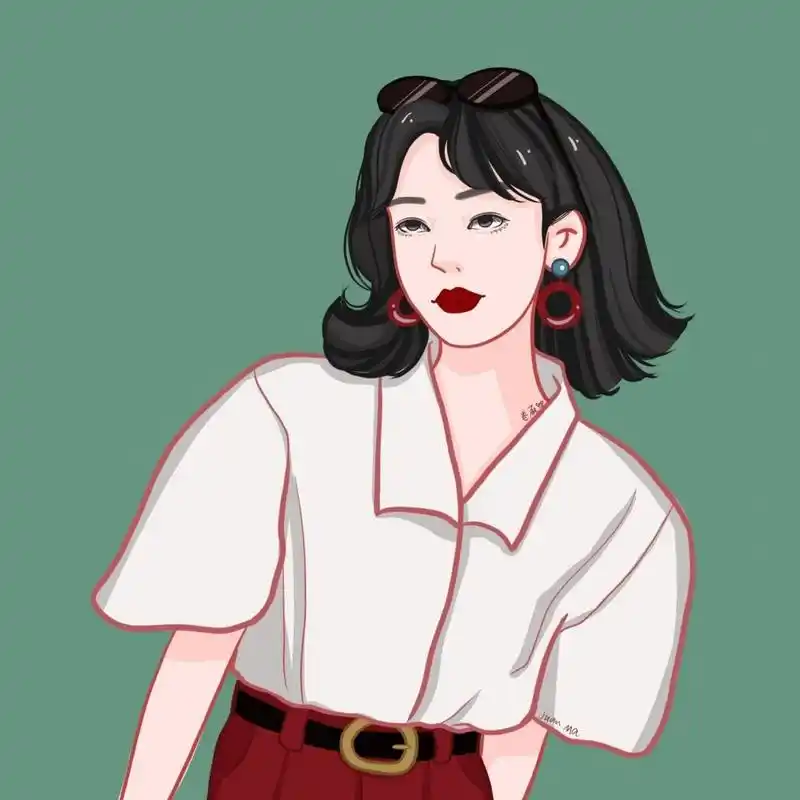 插画 | 头像 | 98复古港风头像 白色衬衫77红色裤子77墨镜,又酷