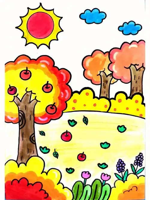 美丽的秋天简笔画秋天主题画