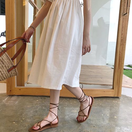 满6元减5元 交叉绑带凉鞋女夏平底软底学生百搭仙女2021年新款沙滩