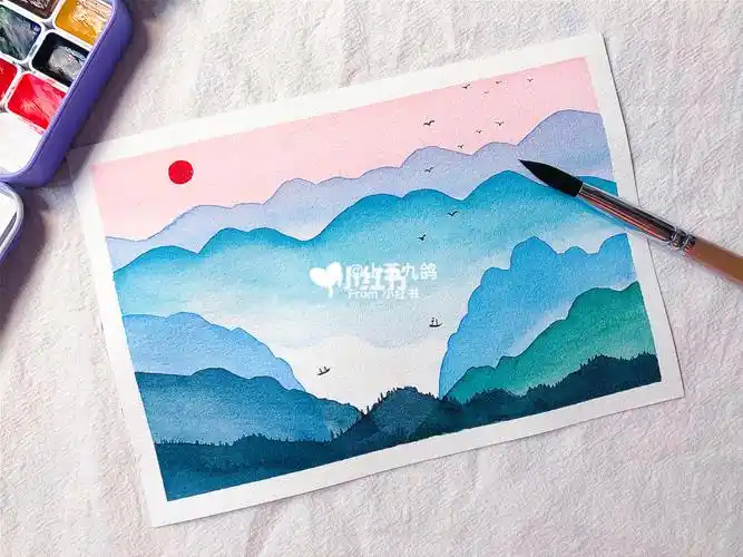 自学水彩day10超简单的风景画附步骤图