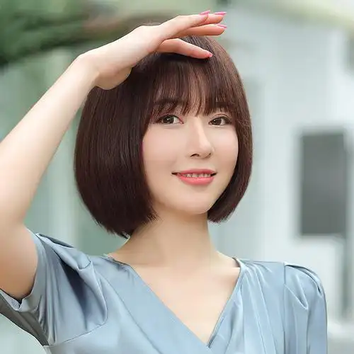 假发女短发真人发丝短直发女士时尚减龄波波头自然透气真发全头套
