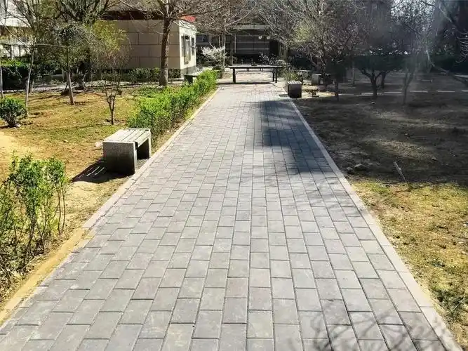 花园重新铺设透水砖施工人员把小区步道老旧的透水砖全部移除,平整