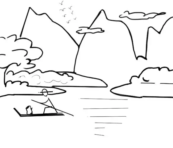 山水风景画简笔画教程