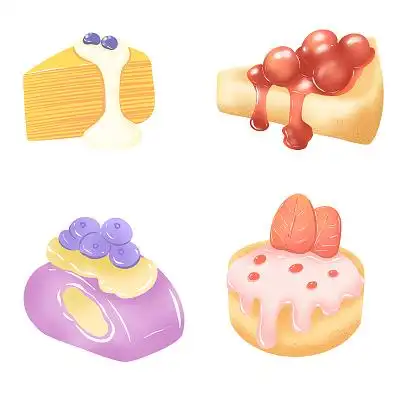 简笔画甜品卡通黑白png素材