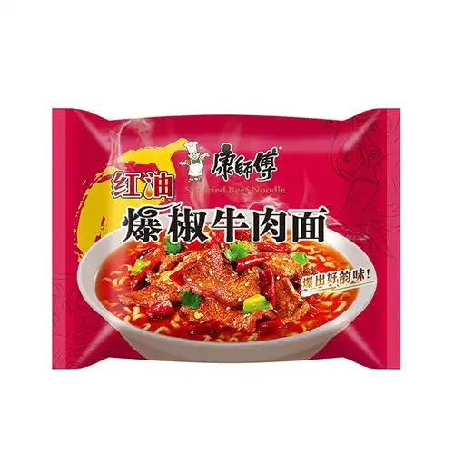 康师傅经典红油爆椒牛肉面102g5包装方便面泡面速食品