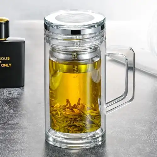 英国bemega高档茶水分离泡茶杯双层玻璃杯男士女带把手保温水杯子