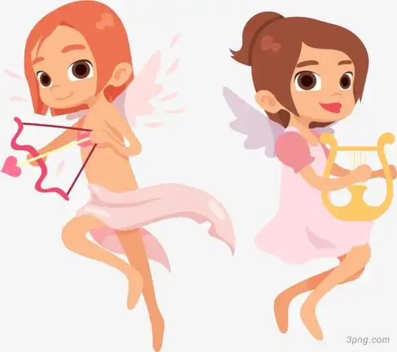 粉色爱情天使png素材透明免抠图片-节日元素