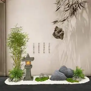 缘水景观新中式室内枯山水造景走廊过道玄关仿真绿植景观布置摆件