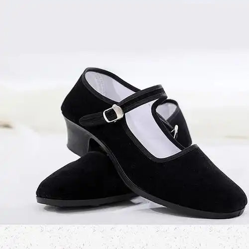 民间舞秧歌鞋东北藏族舞蹈跟鞋胶州黑布鞋高跟民族舞考级舞蹈鞋女