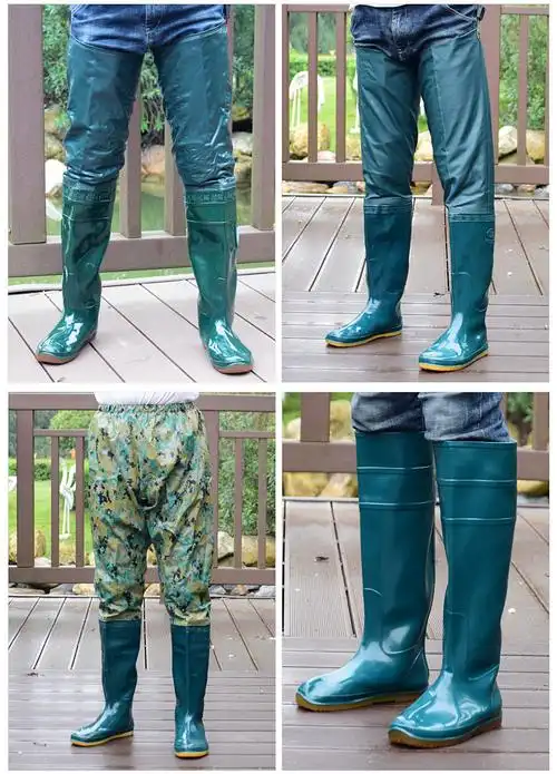 插秧水鞋插秧水鞋软底下田水靴高筒雨鞋男长筒雨靴过膝雨裤捕鱼下水裤