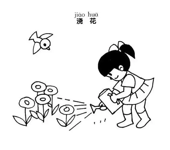 浇花的小女孩简笔画