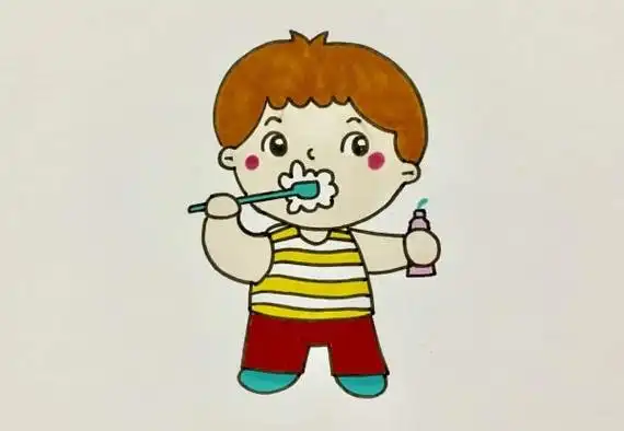 刷牙的小男孩幼儿我爱刷牙主题画简笔画怎么画步骤教程