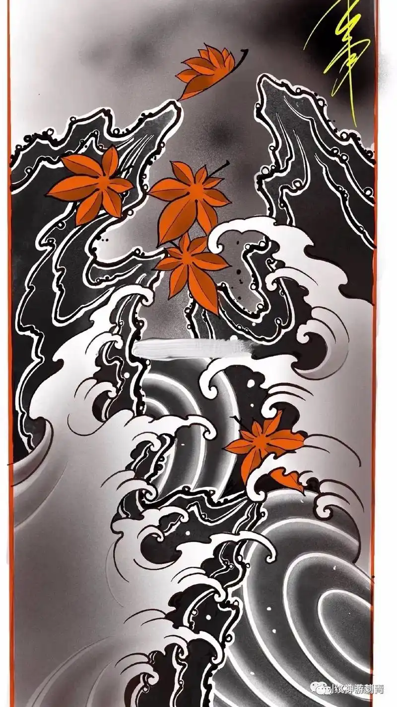 配图浪花山水#纹身手稿#浪花手稿#山水手稿#纹身师日常 - 抖音