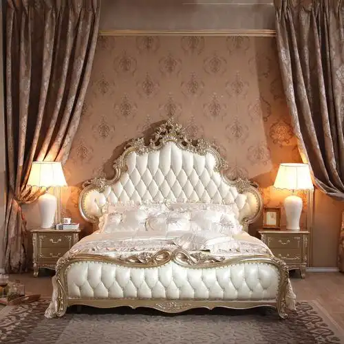 8米双人床奢华雕花高档卧室婚床皮艺床
